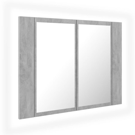 vidaXL Armario espejo baño luz LED acrílico gris hormigón 60x12x45 cm