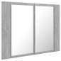 vidaXL Armario espejo baño luz LED acrílico gris hormigón 60x12x45 cm