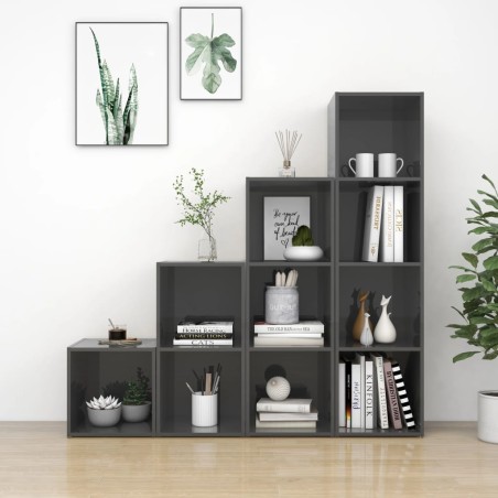 vidaXL Muebles de salón 4 piezas madera de ingeniería gris brillo