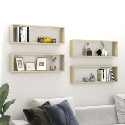 vidaXL Estante cubo pared 4uds contrachapado roble Sonoma 80x15x26,5cm