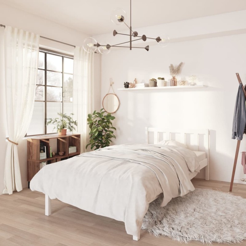 vidaXL Estructura de cama madera maciza de pino blanco 75x190 cm vidaXL Estructura de cama madera maciza de pino blanco 75x190 cm