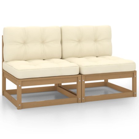 vidaXL Sofá central de jardín 2 pzas cojines madera pino maciza crema