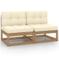 vidaXL Sofá central de jardín 2 pzas cojines madera pino maciza crema vidaXL Sofá central de jardín 2 pzas cojines madera pino maciza crema