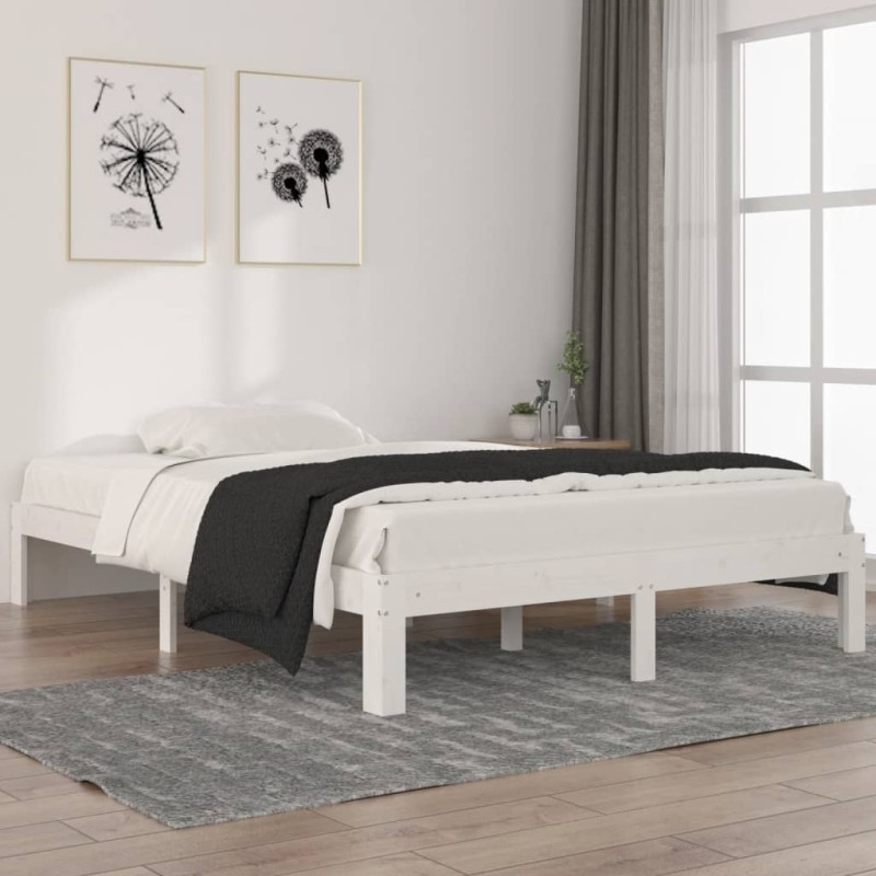 vidaXL Estructura de cama madera maciza de pino blanca 140x200 cm vidaXL Estructura de cama madera maciza de pino blanca 140x200 cm