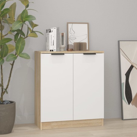 vidaXL Aparador madera contrachapada blanco y roble Sonoma 60x30x70 cm