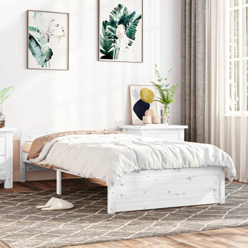 vidaXL Estructura de cama madera maciza blanca 100x200 cm vidaXL Estructura de cama madera maciza blanca 100x200 cm