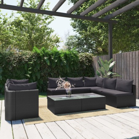 vidaXL Set de muebles de jardín 9 pzas y cojines ratán sintético negro