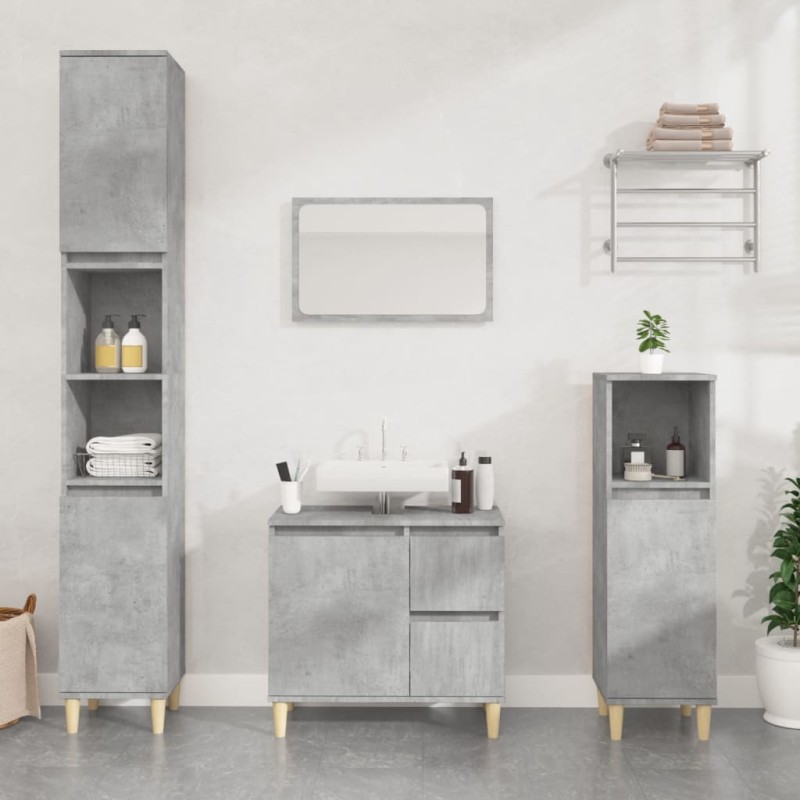 vidaXL Armario de baño madera contrachapada gris hormigón 30x30x190 cm