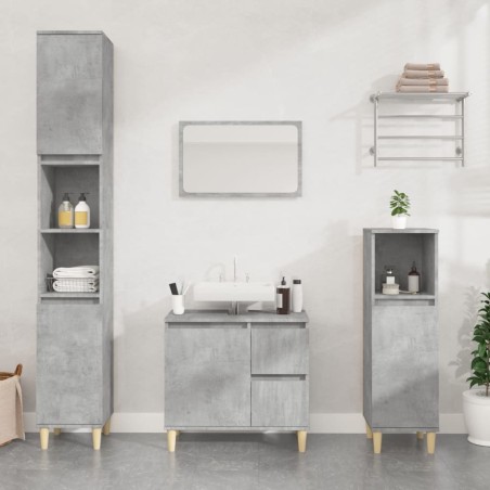 vidaXL Armario de baño madera contrachapada gris hormigón 30x30x190 cm
