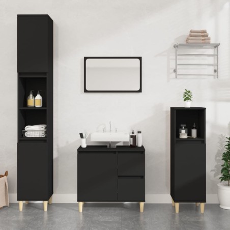vidaXL Armario de baño madera contrachapada negro 65x33x60 cm