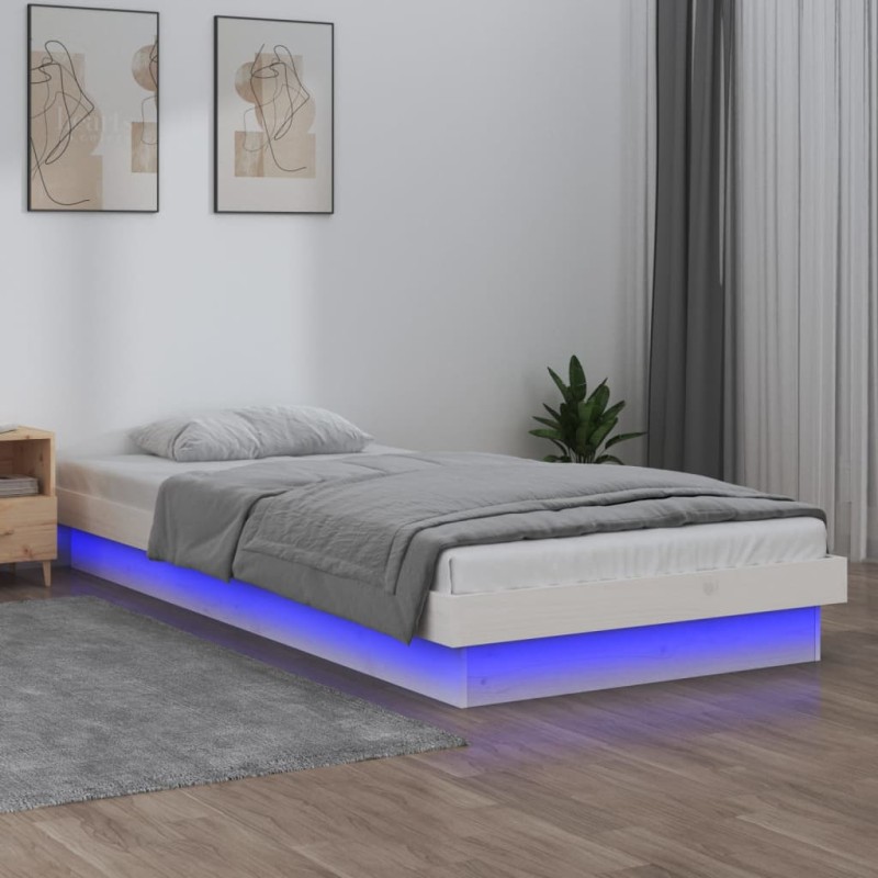 vidaXL Estructura de cama con LED madera maciza blanca 75x190 cm vidaXL Estructura de cama con LED madera maciza blanca 75x190 cm