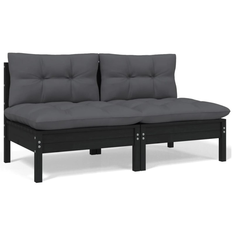 vidaXL Sofá de jardín de 2 plazas con cojines madera maciza pino negro vidaXL Sofá de jardín de 2 plazas con cojines madera maciza pino negro