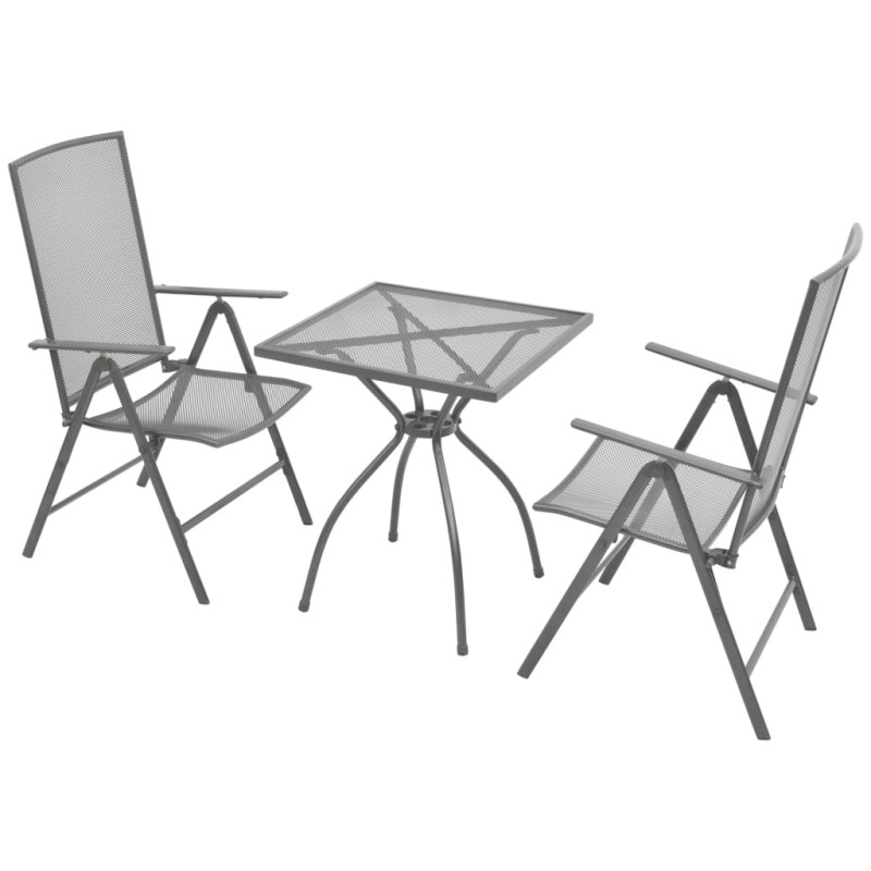 vidaXL Juego de bistró 3 piezas con sillas plegables acero antracita vidaXL Juego de bistró 3 piezas con sillas plegables acero antracita