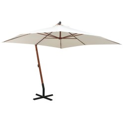 vidaXL Sombrilla colgante con palo de madera blanca 300x300 cm 