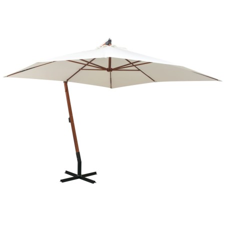 vidaXL Sombrilla colgante con palo de madera blanca 300x300 cm 