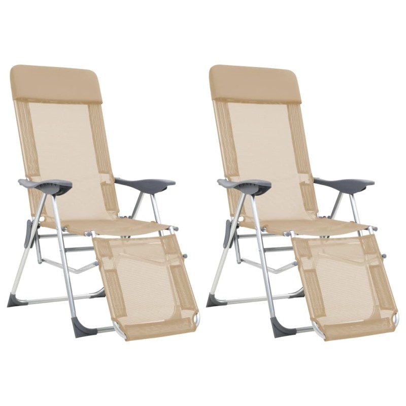 vidaXL Sillas de camping plegables con reposapiés 2 uds aluminio crema vidaXL Sillas de camping plegables con reposapiés 2 uds aluminio crema