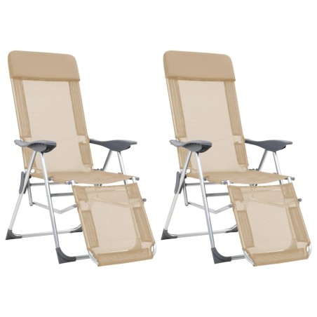 vidaXL Sillas de camping plegables con reposapiés 2 uds aluminio crema