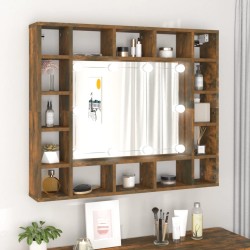 vidaXL Mueble con espejo y LED color roble ahumado 91x15x76,5 cm