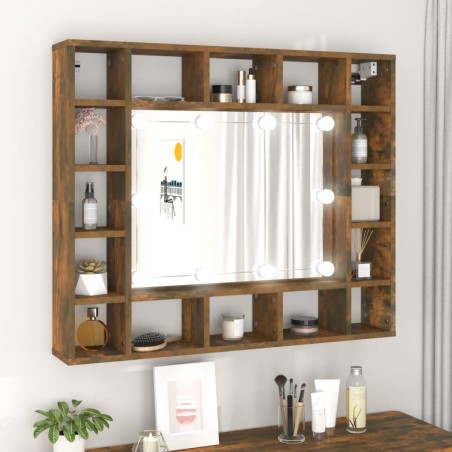 vidaXL Mueble con espejo y LED color roble ahumado 91x15x76,5 cm
