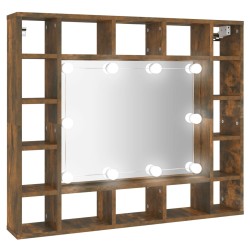 vidaXL Mueble con espejo y LED color roble ahumado 91x15x76,5 cm