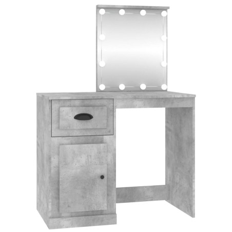 vidaXL Tocador LED madera contrachapada gris hormigón 90x50x132,5 cm