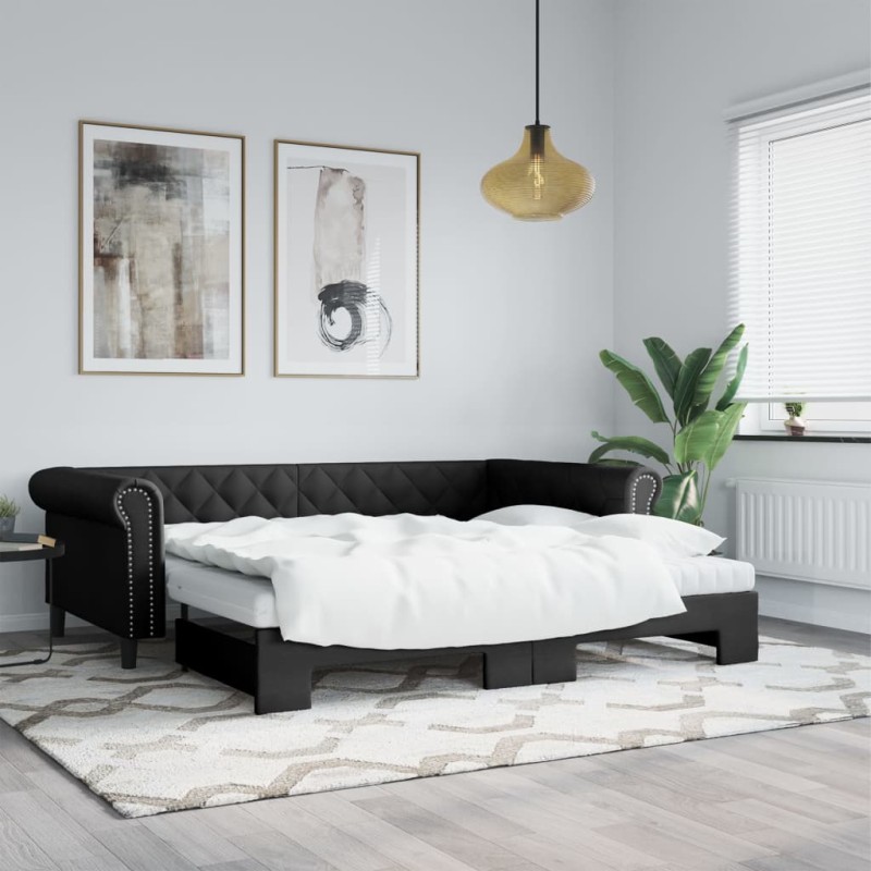 vidaXL Sofá cama nido con colchón cuero sintético negro 90x200 cm vidaXL Sofá cama nido con colchón cuero sintético negro 90x200 cm