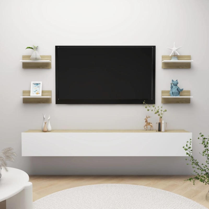 vidaXL Estantes de pared 4 uds blanco y roble Sonoma 40x11,5x18 cm vidaXL Estantes de pared 4 uds blanco y roble Sonoma 40x11,5x18 cm