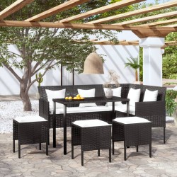 vidaXL Set de sofás en forma de L 5 pzas cojines ratán sintético negro