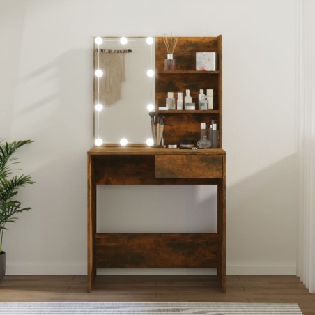 vidaXL Tocador con LED color roble ahumado 74,5x40x141 cm