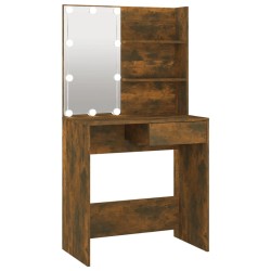 vidaXL Tocador con LED color roble ahumado 74,5x40x141 cm