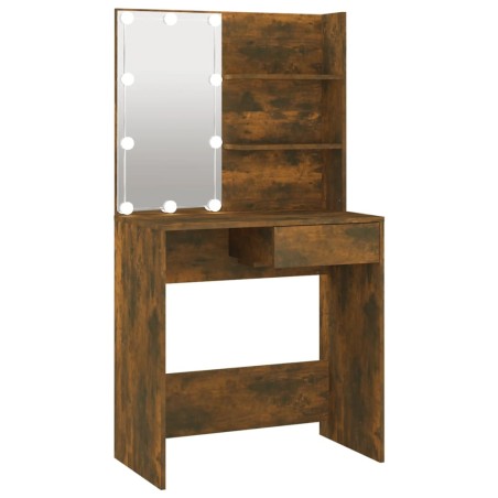 vidaXL Tocador con LED color roble ahumado 74,5x40x141 cm