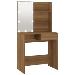 vidaXL Tocador con LED roble marrón 74,5x40x141 cm