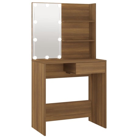 vidaXL Tocador con LED roble marrón 74,5x40x141 cm