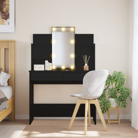 vidaXL Tocador con luces LED negro 96x40x142 cm
