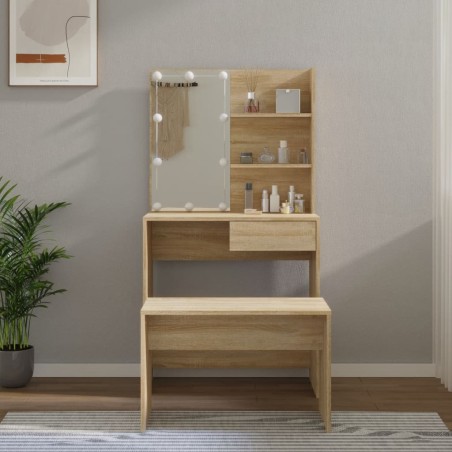 vidaXL Set de tocador con LED madera contrachapada roble Sonoma