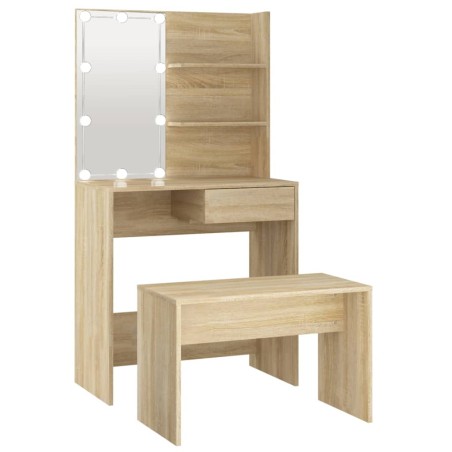 vidaXL Set de tocador con LED madera contrachapada roble Sonoma