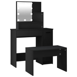 vidaXL Juego de tocador con LED madera contrachapada negro