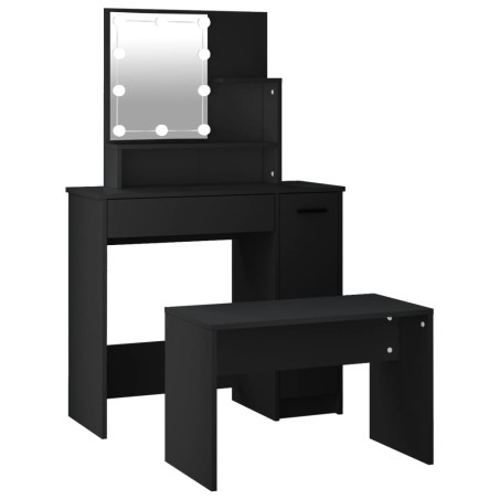 vidaXL Juego de tocador con LED madera contrachapada negro