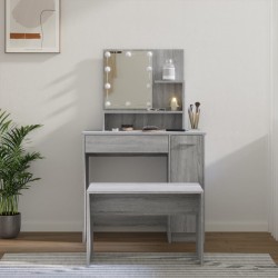 vidaXL Juego de tocador con LED madera contrachapada gris Sonoma