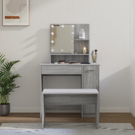 vidaXL Juego de tocador con LED madera contrachapada gris Sonoma