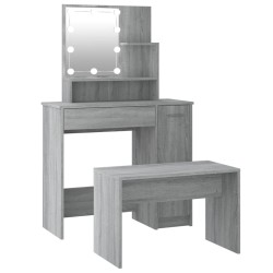 vidaXL Juego de tocador con LED madera contrachapada gris Sonoma