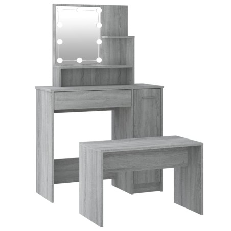 vidaXL Juego de tocador con LED madera contrachapada gris Sonoma