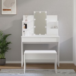 vidaXL Juego de tocador con LED madera contrachapada blanco