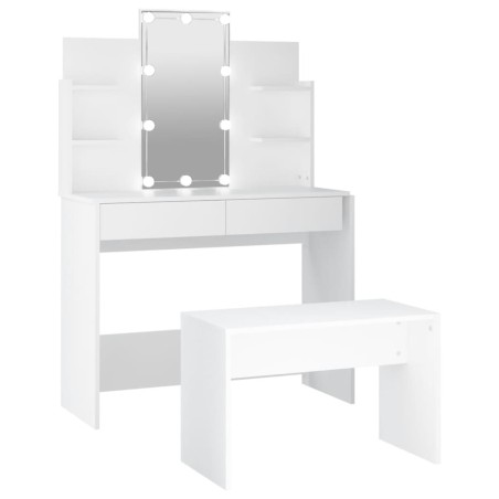 vidaXL Juego de tocador con LED madera contrachapada blanco
