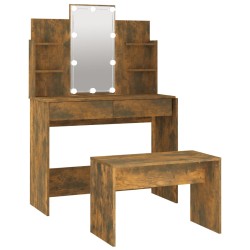 vidaXL Juego de tocador con LED madera contrachapada roble ahumado
