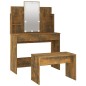 vidaXL Juego de tocador con LED madera contrachapada roble ahumado vidaXL Juego de tocador con LED madera contrachapada roble ahumado