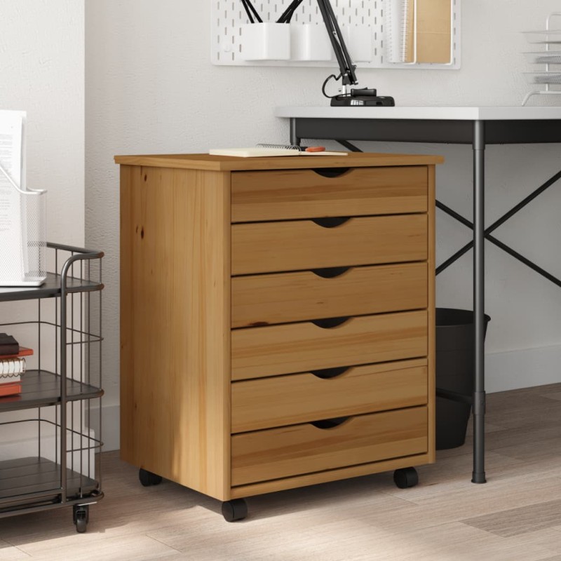 vidaXL Cajonera con ruedas MOSS madera maciza pino marrón miel vidaXL Cajonera con ruedas MOSS madera maciza pino marrón miel