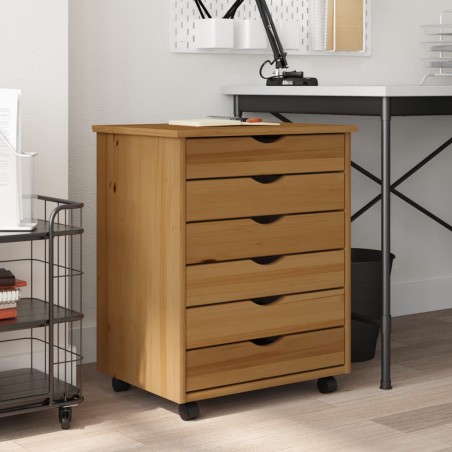 vidaXL Cajonera con ruedas MOSS madera maciza pino marrón miel