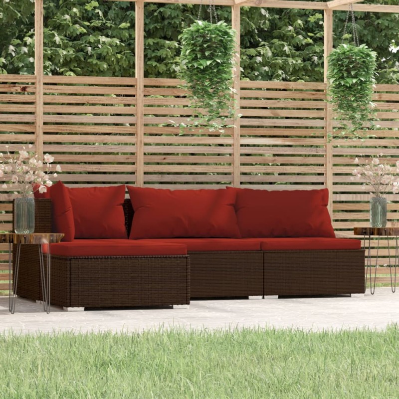 vidaXL Set muebles de jardín 4 pzas y cojines ratán sintético marrón vidaXL Set muebles de jardín 4 pzas y cojines ratán sintético marrón