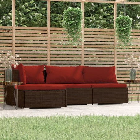 vidaXL Set muebles de jardín 4 pzas y cojines ratán sintético marrón